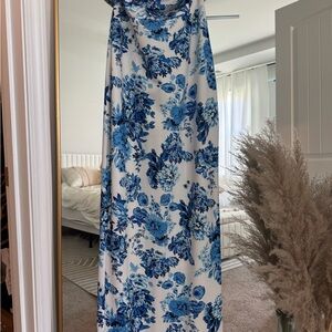 Commense White Maxi Dress with Blue Floral Print